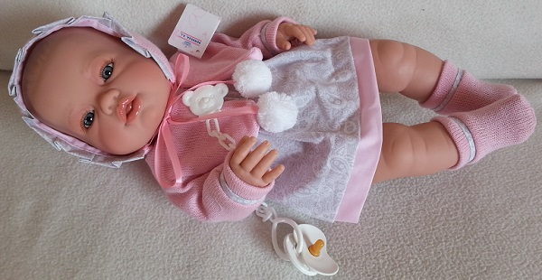 Panenka novorozenec - šedo-růžové šaty